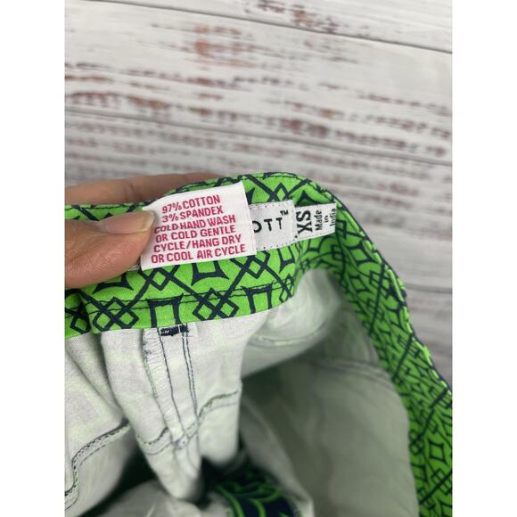 Gretchen Scott Pants Women's XS Navy Green Geometric Print Stretch Cotton Ankle - Picture 5 of 9